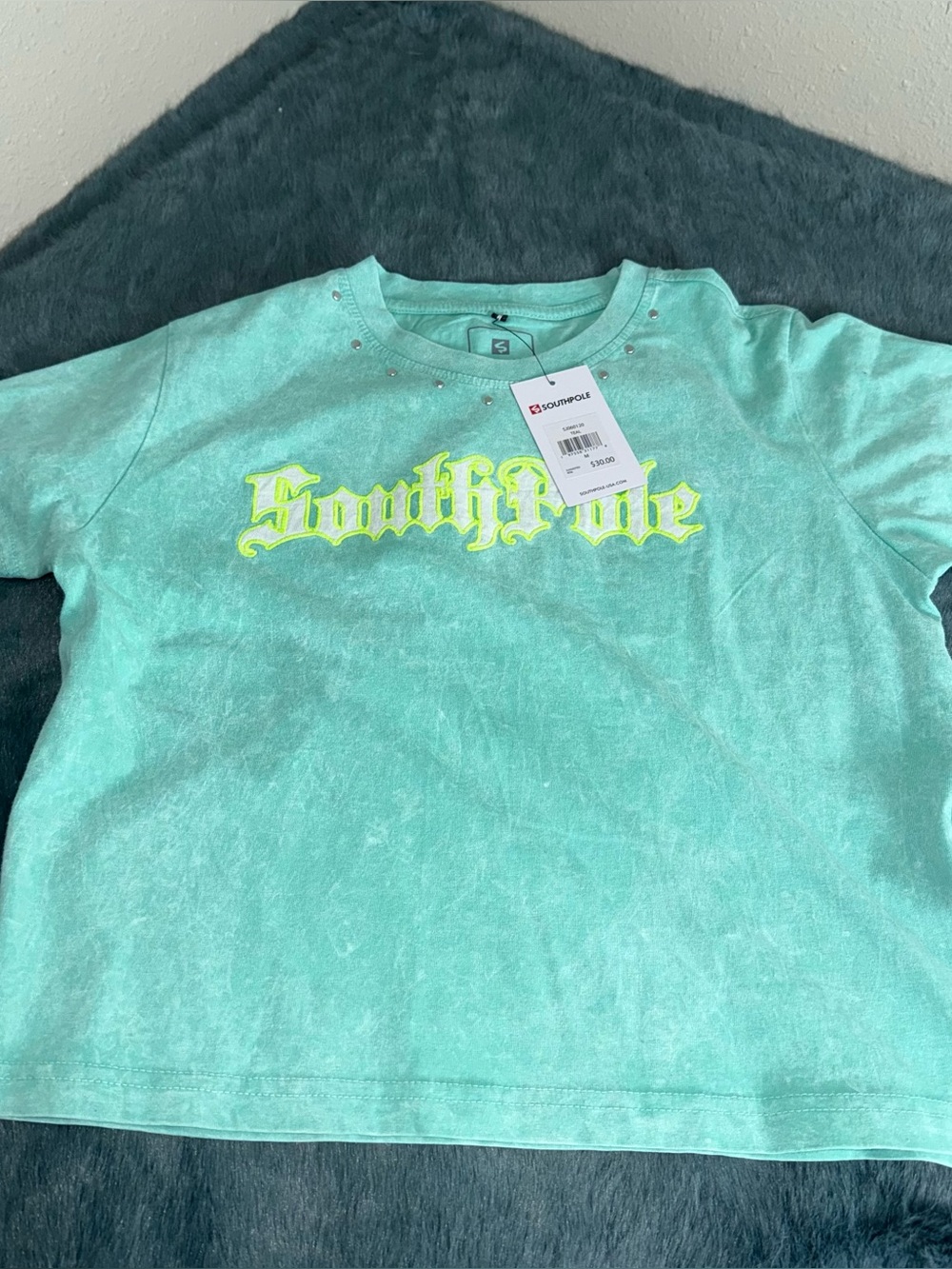 Southpole Acid Wash Graphic T-Shirt Neon Embroidered Logo Size Medium